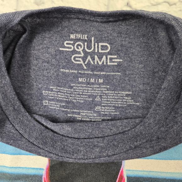Netflix Squid Game Graphic T-shirt Masked Markers Hierarchy sz Med Heather Blue - Picture 6 of 8